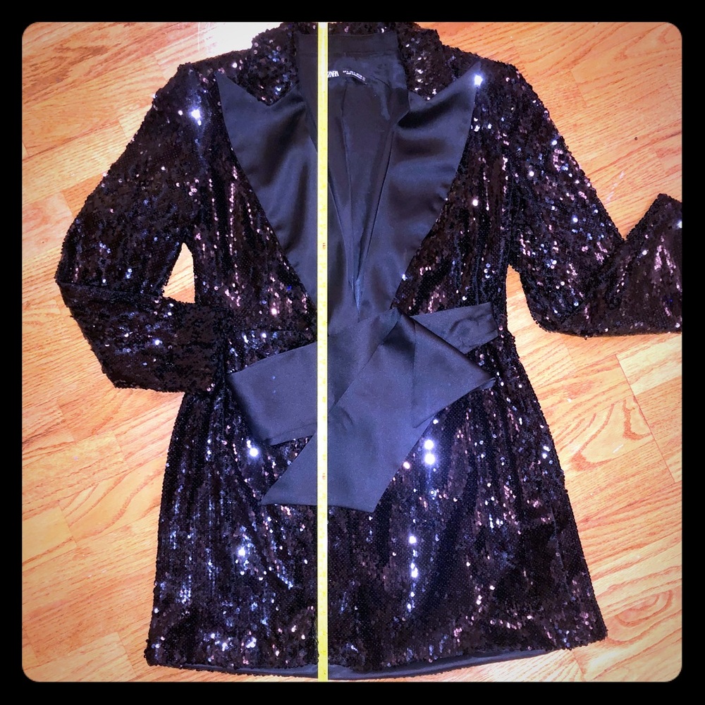 ZARA black sequin and satin blazer dress - Large